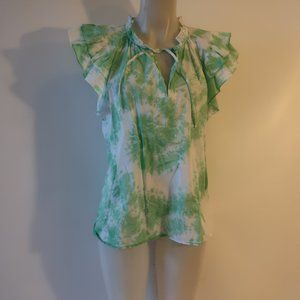 Womens Stark X Green White Tie-Dye Ruffled V-Neck Top M *